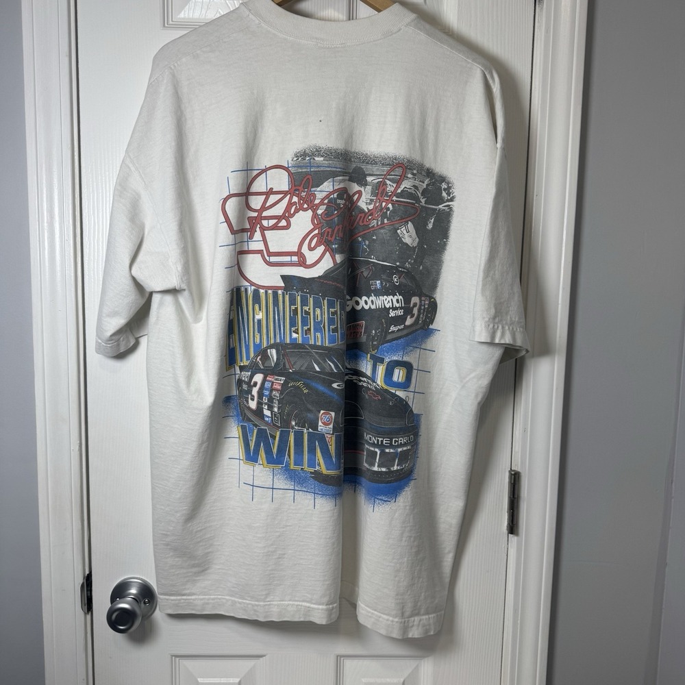 Vintage 1996 Dale Earnhardt T Shirt L White Blueprint Champion All Over Print 2x - Picture 7 of 8